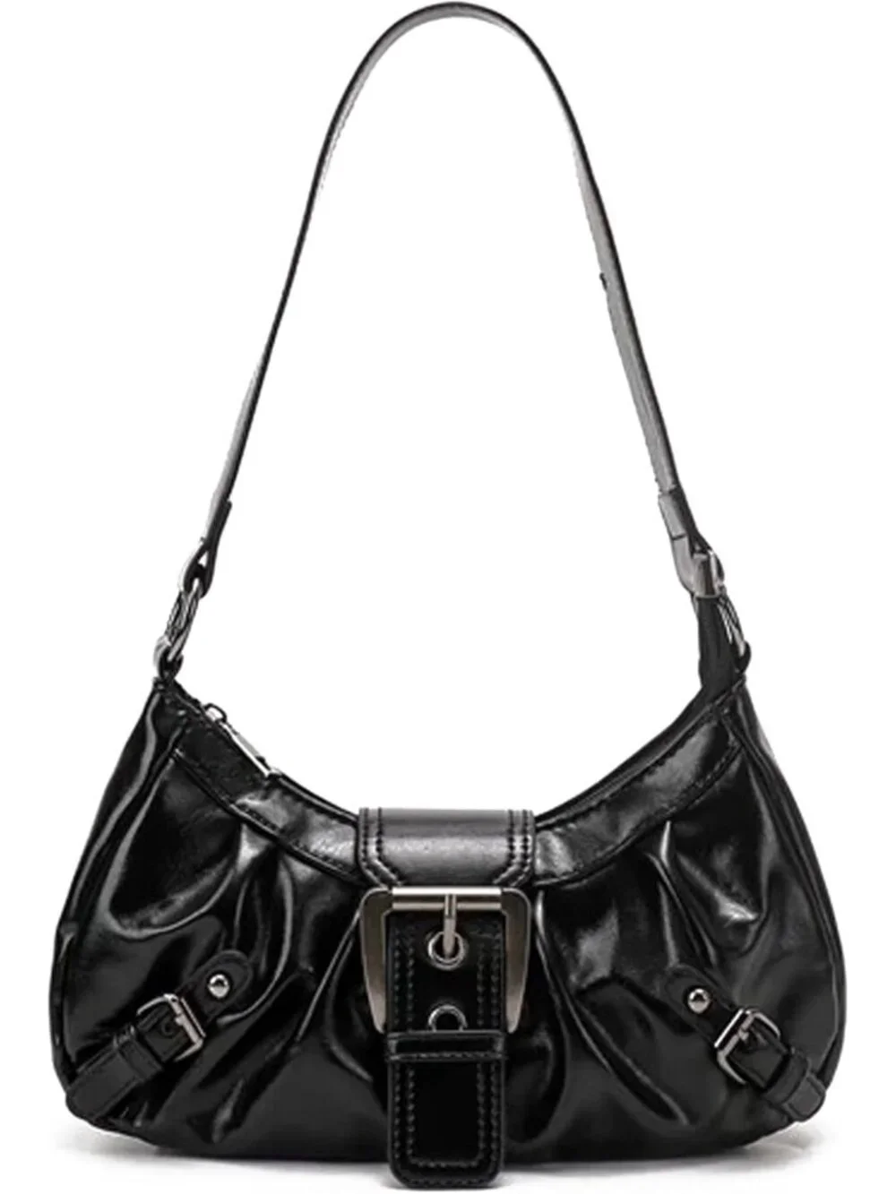Trendy Y2K Leather Hobo Clutch Purse for Women, Punk Style Shoulder Bag